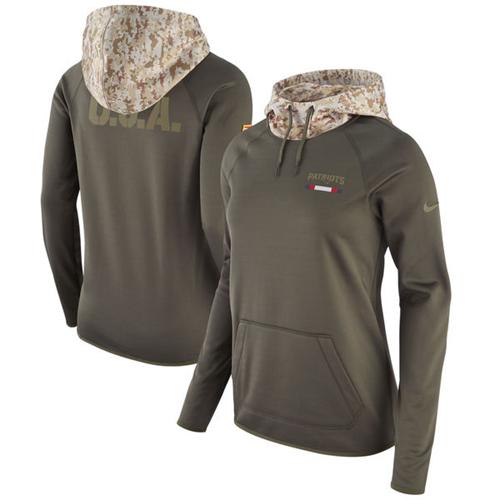 Women's New England Patriots Nike Olive Salute to Service Performance Pullover Hoodie
